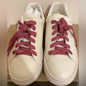Coach Women's Cream Sneakers with Burgundy Laces